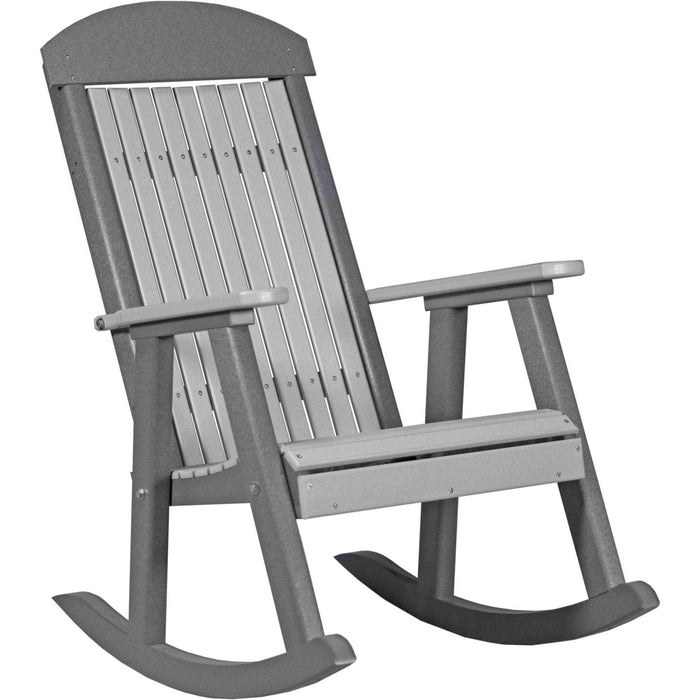 LuxCraft LuxCraft Classic Traditional Recycled Plastic Porch Rocking Chair (2 Chairs) With Cup Holder Dove Gray On Slate Rocking Chair PPRDGS