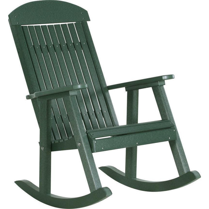 LuxCraft LuxCraft Classic Traditional Recycled Plastic Porch Rocking Chair (2 Chairs) With Cup Holder Green Rocking Chair PPRG