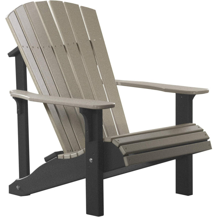 LuxCraft LuxCraft Deluxe Recycled Plastic Adirondack Chair Weatherwood On Black Adirondack Deck Chair PDACWWB
