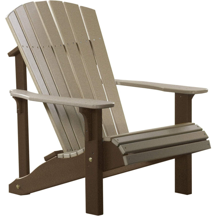 LuxCraft LuxCraft Deluxe Recycled Plastic Adirondack Chair With Cup Holder Weather Wood On Chestnut Brown Adirondack Deck Chair PDACWWCBR