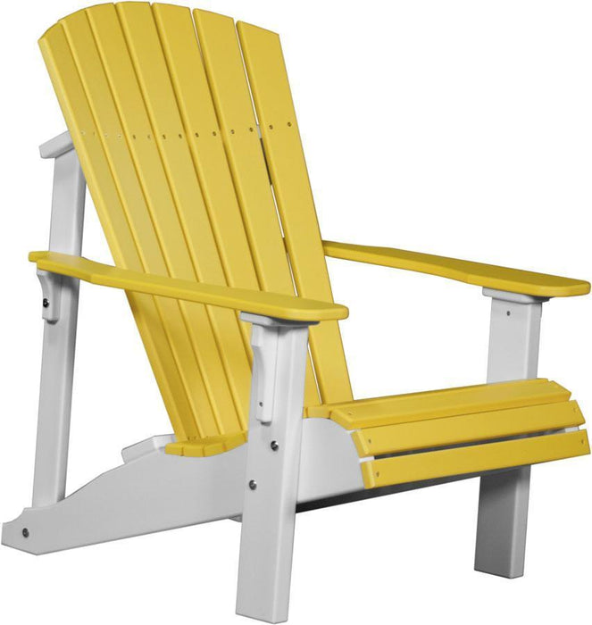 LuxCraft LuxCraft Deluxe Recycled Plastic Adirondack Chair With Cup Holder Yellow on White Adirondack Deck Chair PDACYW