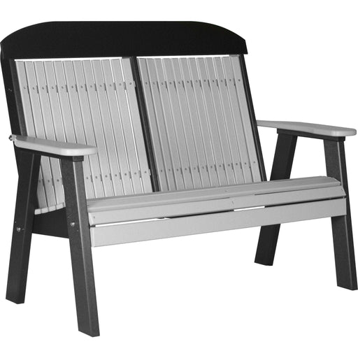 LuxCraft LuxCraft Dove Gray 4' Classic Highback Recycled Plastic Bench Dove Gray on Black Bench 4CPBDGB