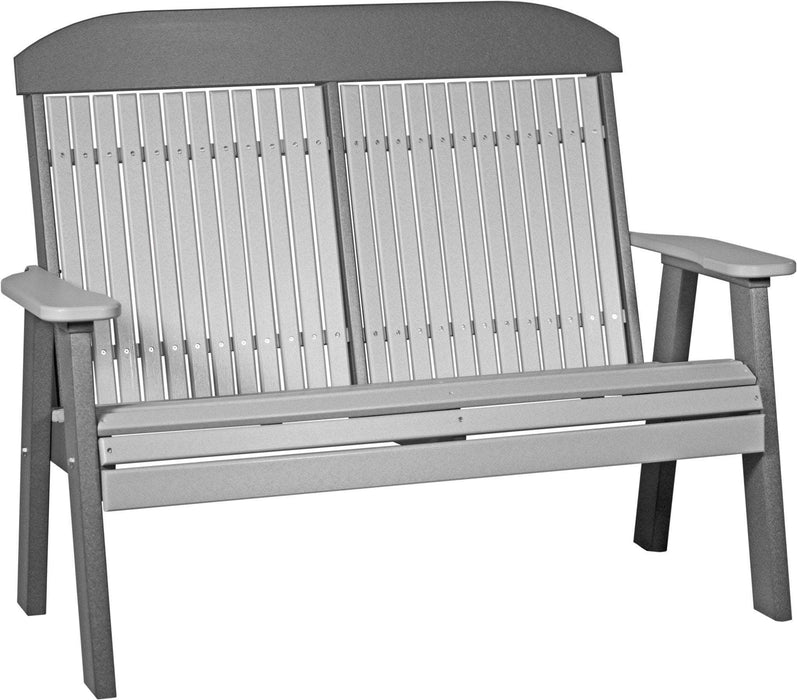 LuxCraft LuxCraft Dove Gray 4' Classic Highback Recycled Plastic Bench Dove Gray on Slate Bench 4CPBDGS
