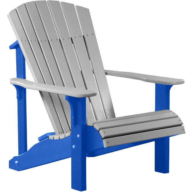 LuxCraft LuxCraft Dove Gray Deluxe Recycled Plastic Adirondack Chair Dove Gray on Blue Adirondack Deck Chair PDACDGBL