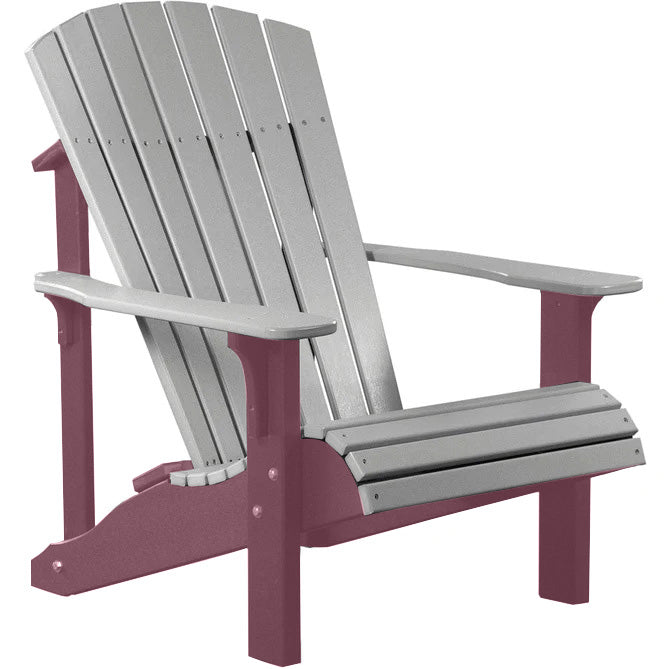 LuxCraft LuxCraft Dove Gray Deluxe Recycled Plastic Adirondack Chair Dove Gray on Cherry Wood Adirondack Deck Chair
