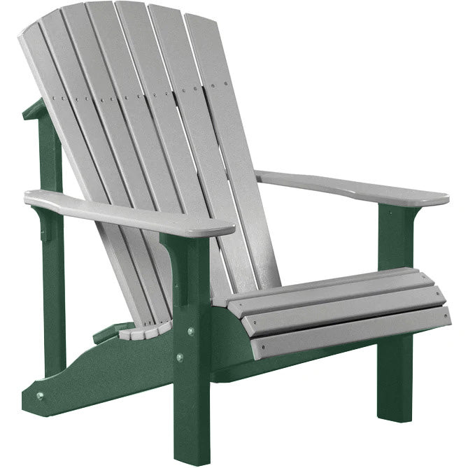 LuxCraft LuxCraft Dove Gray Deluxe Recycled Plastic Adirondack Chair Dove Gray on Green Adirondack Deck Chair PDACDGG