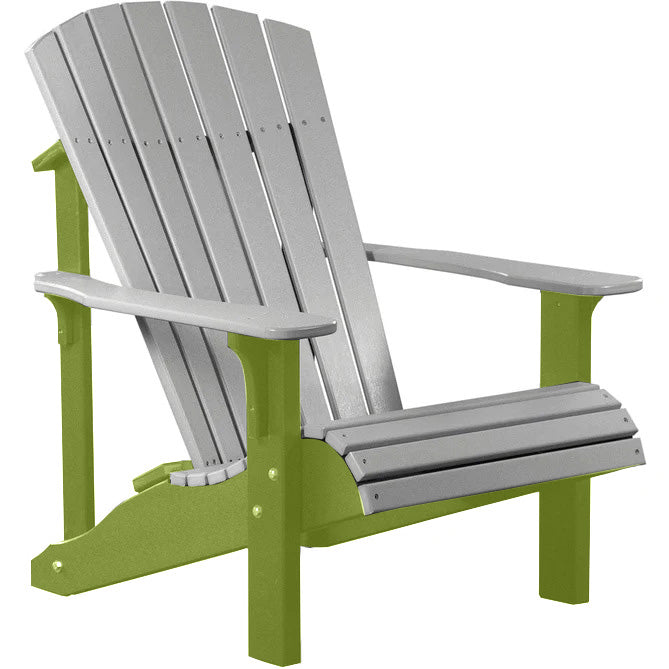 LuxCraft LuxCraft Dove Gray Deluxe Recycled Plastic Adirondack Chair With Cup Holder Dove Gray on Lime Green Adirondack Deck Chair