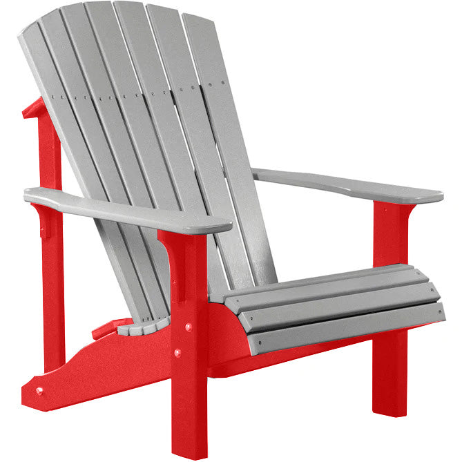 LuxCraft LuxCraft Dove Gray Deluxe Recycled Plastic Adirondack Chair With Cup Holder Dove Gray on Red Adirondack Deck Chair