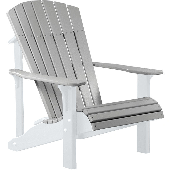 LuxCraft LuxCraft Dove Gray Deluxe Recycled Plastic Adirondack Chair With Cup Holder Dove Gray on White Adirondack Deck Chair PDACDGWH