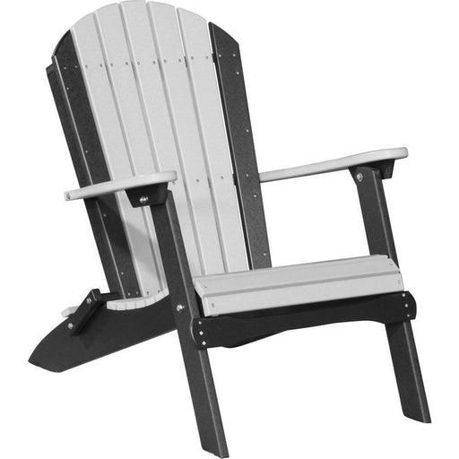 LuxCraft LuxCraft Dove Gray Folding Recycled Plastic Adirondack Chair With Cup Holder Dove Gray On Black Adirondack Deck Chair PFACDGB