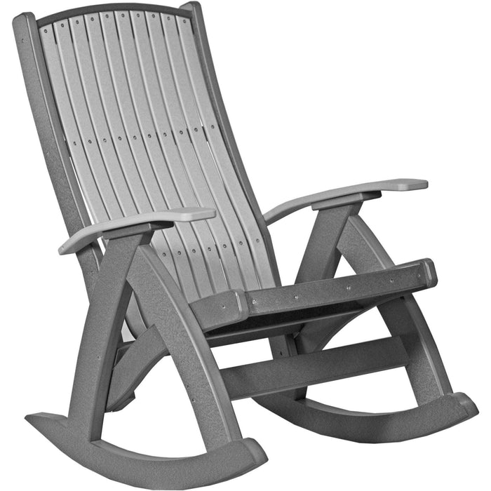 LuxCraft LuxCraft Dove Gray Recycled Plastic Comfort Porch Rocking Chair With Cup Holder Dove Gray On Slate Rocking Chair PCRDGS