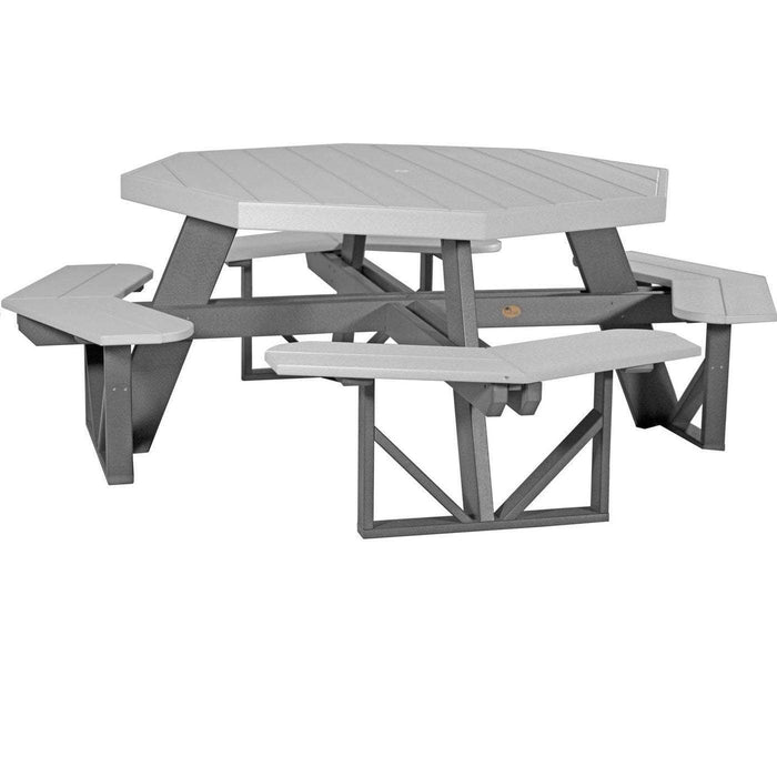 LuxCraft LuxCraft Dove Gray Recycled Plastic Octagon Picnic Table With Cup Holder Dove Gray On Slate Tables POPTDGS