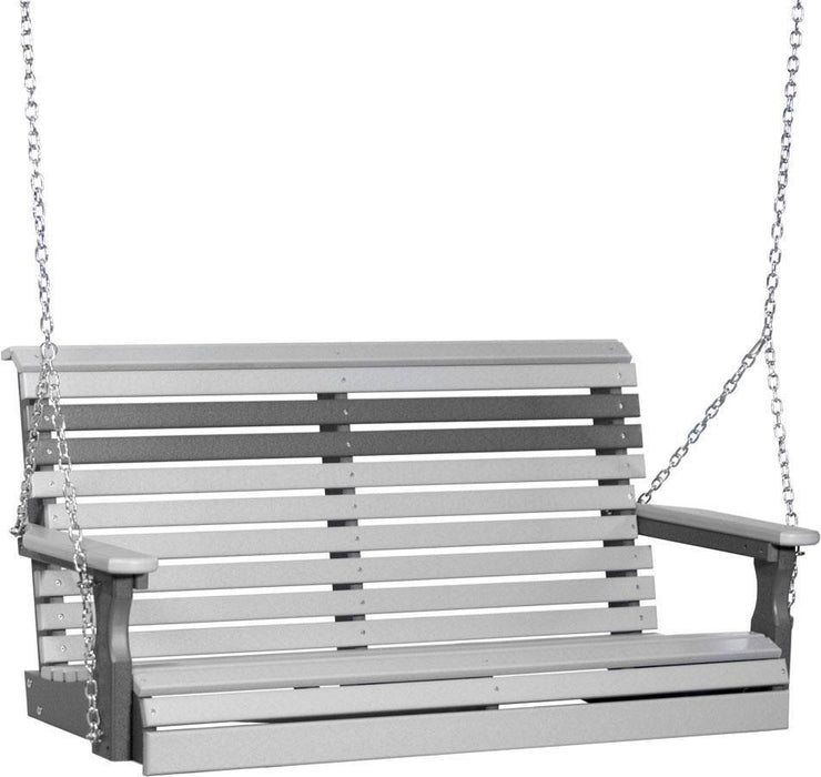 LuxCraft LuxCraft Dove Gray Rollback 4ft. Recycled Plastic Porch Swing Dove Gray On Slate Porch Swing 4PPSDGS