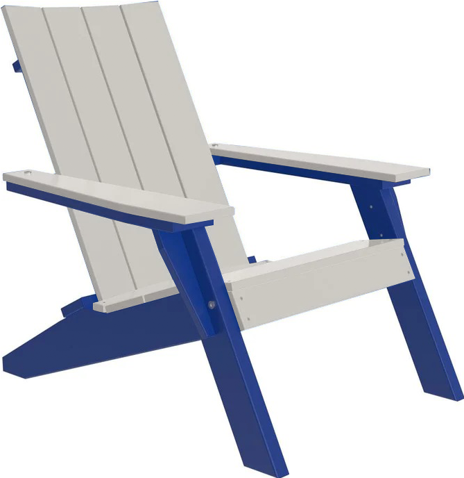 LuxCraft Luxcraft Dove Gray Urban Adirondack Chair With Cup Holder Dove Gray on Blue Adirondack Deck Chair UACDGBL