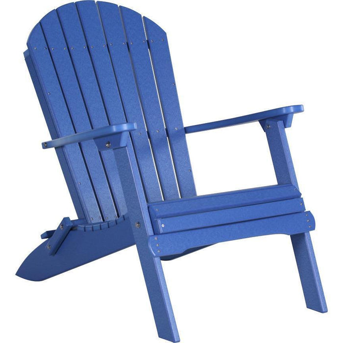 LuxCraft LuxCraft Folding Recycled Plastic Adirondack Chair With Cup Holder Blue Adirondack Deck Chair PFACB