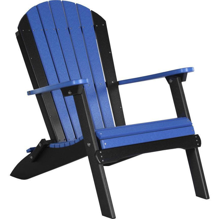 LuxCraft LuxCraft Folding Recycled Plastic Adirondack Chair With Cup Holder Blue On Black Adirondack Deck Chair PFACBB