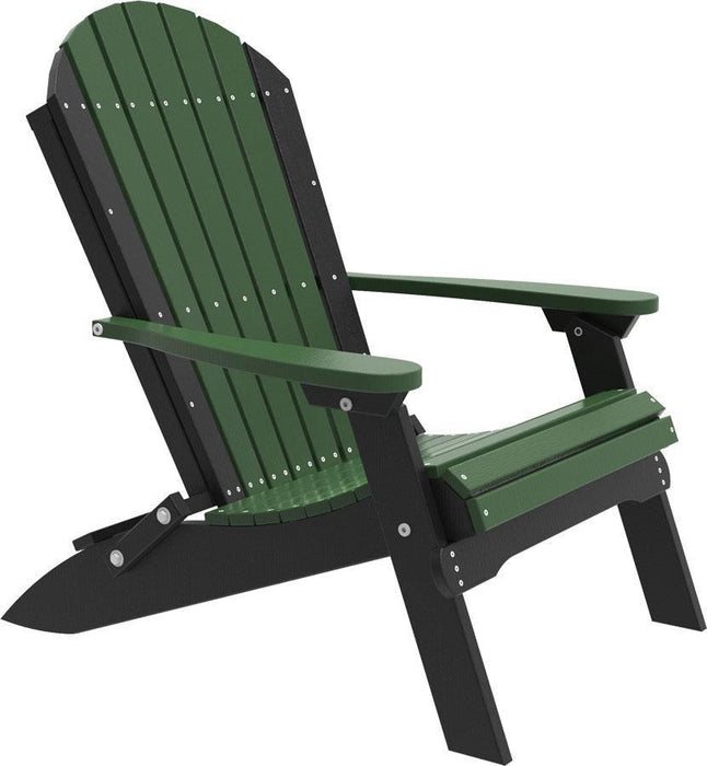 LuxCraft LuxCraft Folding Recycled Plastic Adirondack Chair With Cup Holder Green on Black Adirondack Deck Chair PFACGB