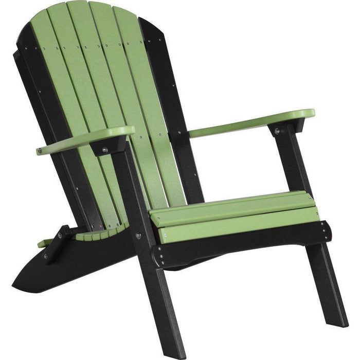 LuxCraft LuxCraft Folding Recycled Plastic Adirondack Chair With Cup Holder Lime Green On Black Adirondack Deck Chair PFACLGB