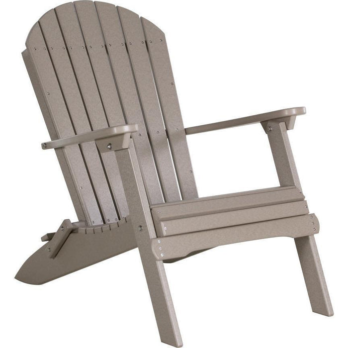 LuxCraft LuxCraft Folding Recycled Plastic Adirondack Chair With Cup Holder Weatherwood Adirondack Deck Chair PFACWW