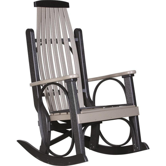 LuxCraft LuxCraft Grandpa's Recycled Plastic Rocking Chair (2 Chairs) With Cup Holder Weatherwood On Black Rocking Chair PGRWWB