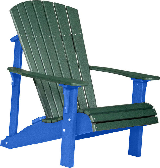 LuxCraft LuxCraft Green Deluxe Recycled Plastic Adirondack Chair With Cup Holder Green on Blue Adirondack Deck Chair PDACGBL-CH