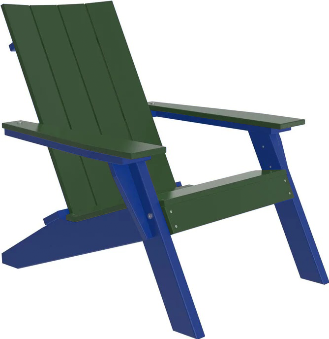LuxCraft Luxcraft Green Urban Adirondack Chair With Cup Holder Green on Blue Adirondack Deck Chair UACGBL