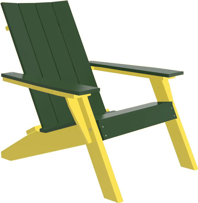 LuxCraft Luxcraft Green Urban Adirondack Chair With Cup Holder Green on Yellow Adirondack Deck Chair