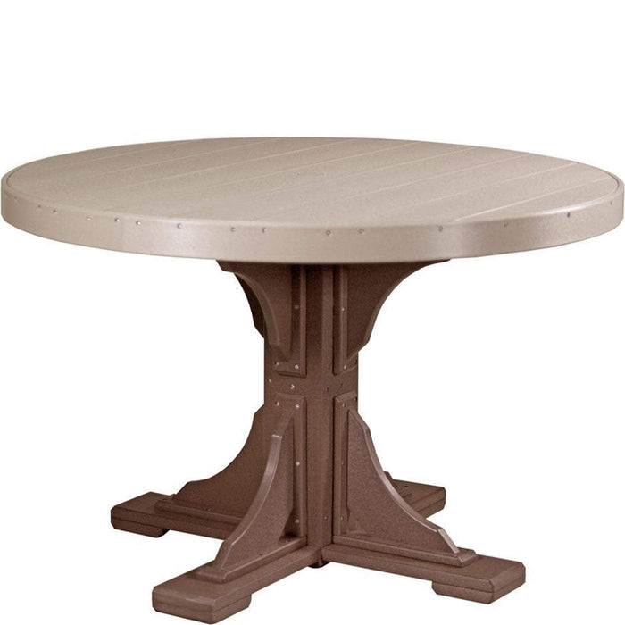 LuxCraft LuxCraft Recycled Plastic 4' Round Table Weather Wood On Chestnut Brown / Bar Tables P4RTBWWCBR