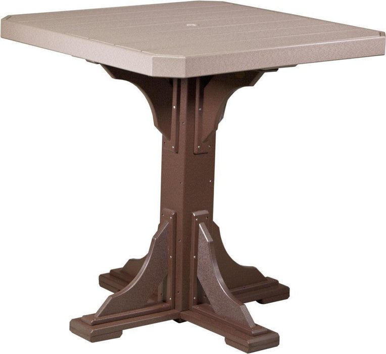 LuxCraft LuxCraft Recycled Plastic 41" Square Table With Cup Holder Weather Wood On Chestnut Brown / Bar Tables P41STBWWCBR