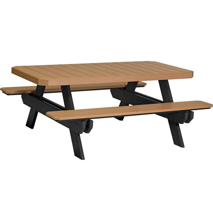 LuxCraft LuxCraft Recycled Plastic 6' Rectangular Picnic Table Cedar On Black Tables P6RPTCB