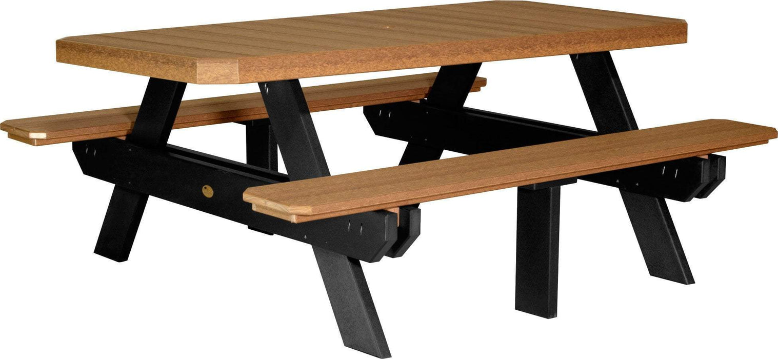 LuxCraft LuxCraft Recycled Plastic 6' Rectangular Picnic Table With Cup Holder Antique Mahogany on Black Tables P6RPTAMB