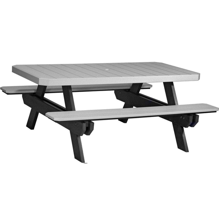 LuxCraft LuxCraft Recycled Plastic 6' Rectangular Picnic Table With Cup Holder Dove Gray On Black Tables P6RPTDGB