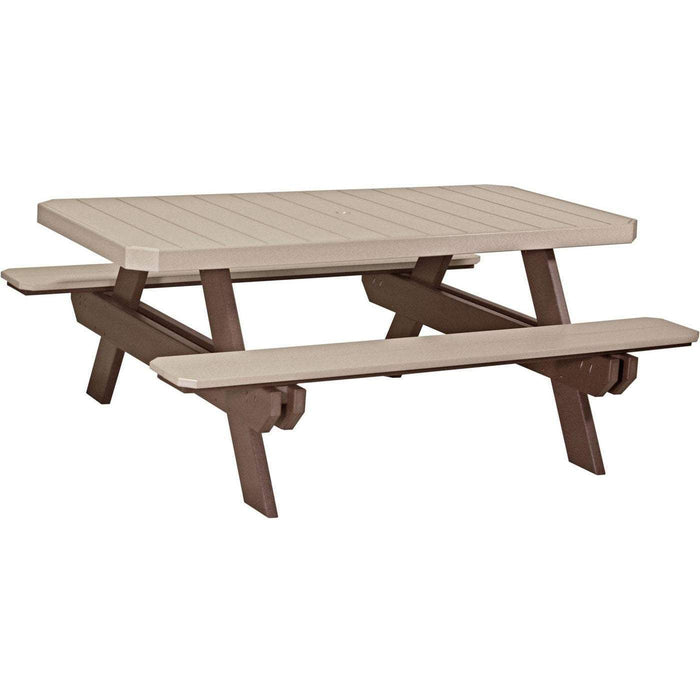 LuxCraft LuxCraft Recycled Plastic 6' Rectangular Picnic Table With Cup Holder Weather Wood On Chestnut Brown Tables P6RPTWWCBR