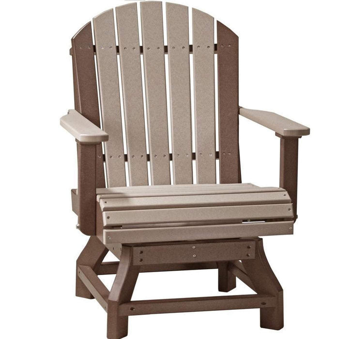 LuxCraft LuxCraft Recycled Plastic Adirondack Swivel Chair Weather Wood on Chestnut Brown / Bar Chair Adirondack Chair PASCBWWCBR