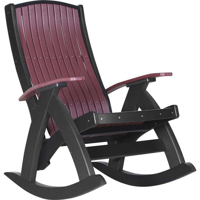 LuxCraft LuxCraft Recycled Plastic Comfort Porch Rocking Chair With Cup Holder Cherrywood On Black Rocking Chair PCRCWB