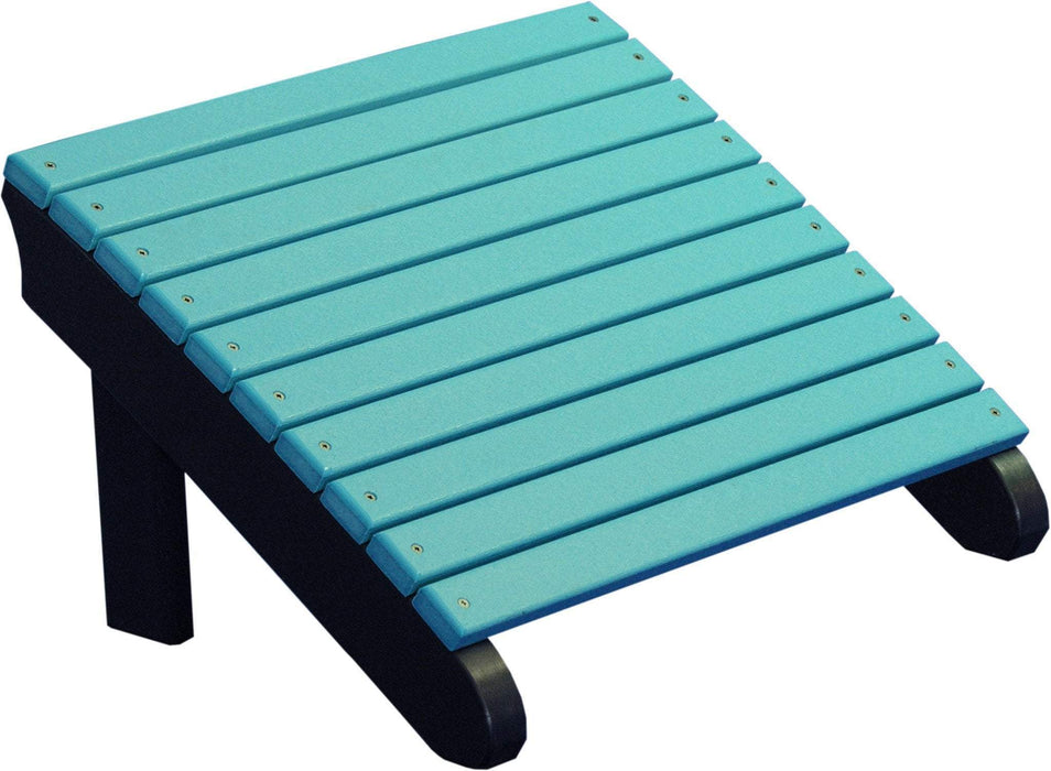 LuxCraft LuxCraft Recycled Plastic Deluxe Adirondack Footrest Aruba Blue On Black Adirondack Deck Chair PDAFABB