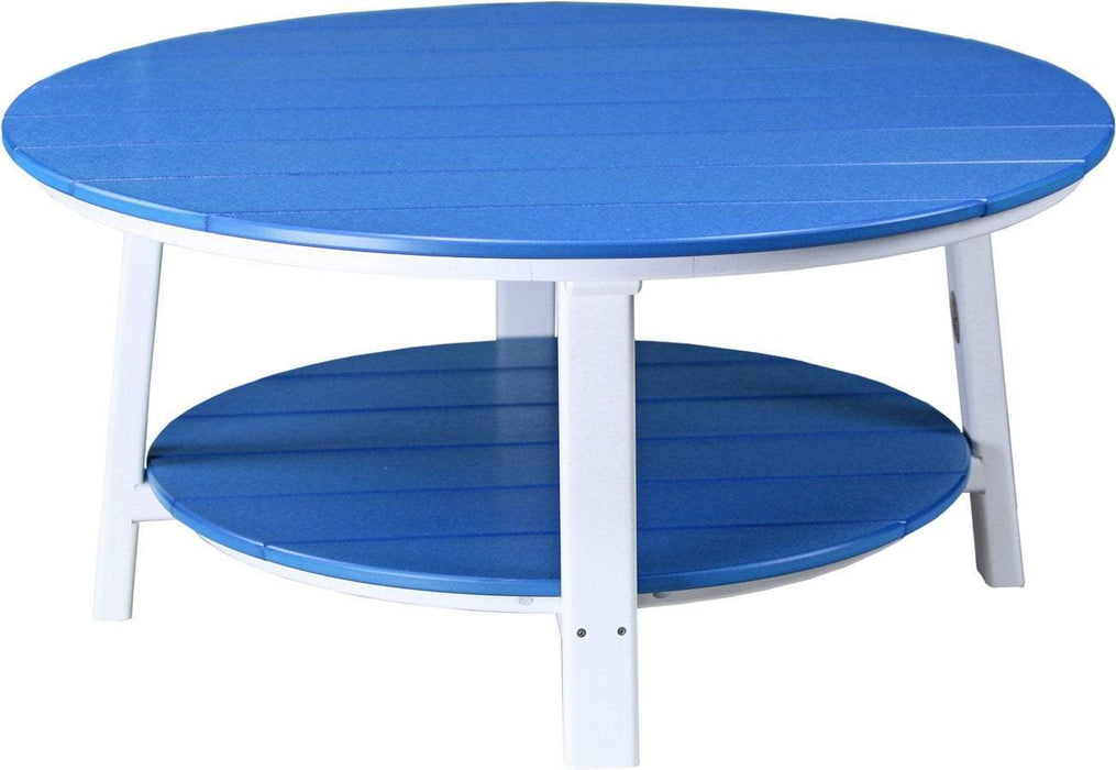 LuxCraft LuxCraft Recycled Plastic Deluxe Conversation Table With Cup Holder Blue on White Conversation Table PDCTBW