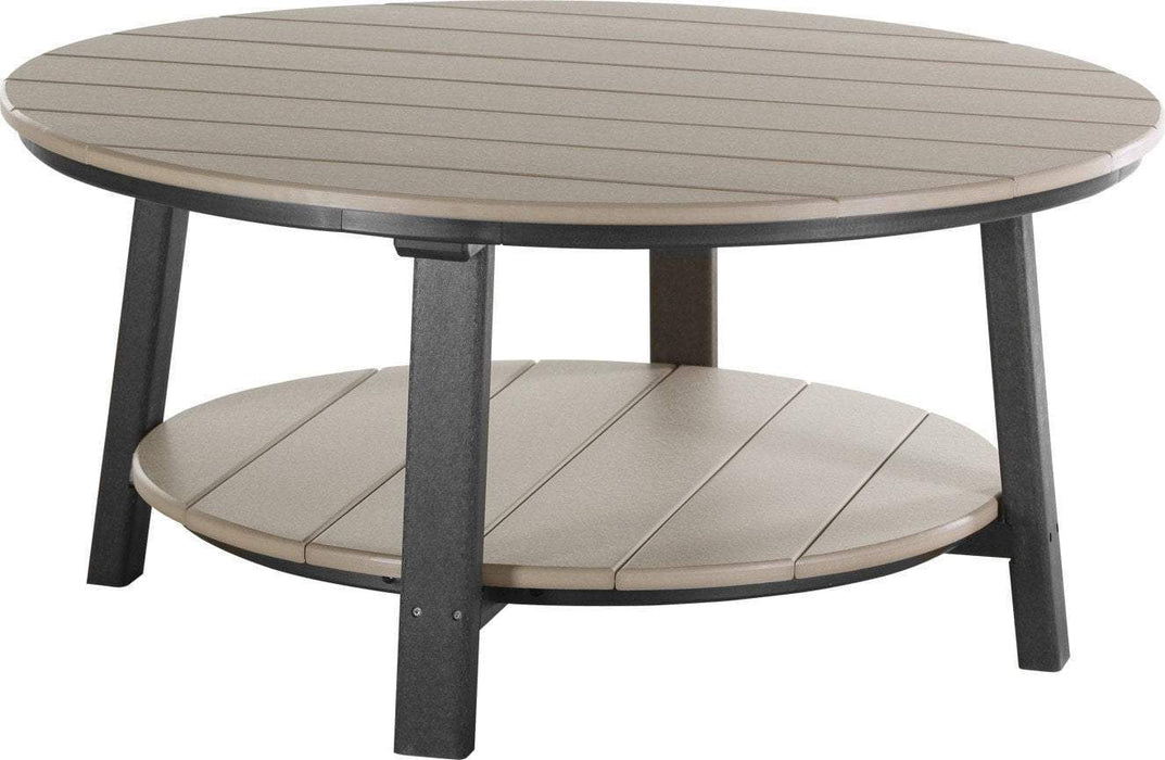 LuxCraft LuxCraft Recycled Plastic Deluxe Conversation Table With Cup Holder Weatherwood on Black Conversation Table PDCTWWB
