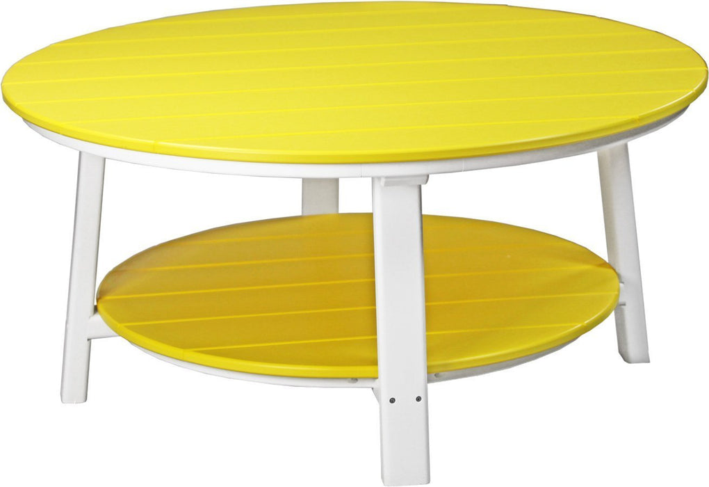 LuxCraft LuxCraft Recycled Plastic Deluxe Conversation Table With Cup Holder Yellow on White Conversation Table PDCTYW