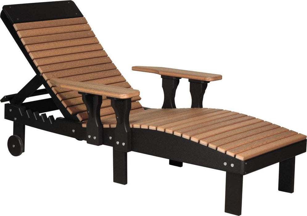 LuxCraft LuxCraft Recycled Plastic Lounge Chair With Cup Holder Antique Mahogany on Black Adirondack Deck Chair PLCAMB