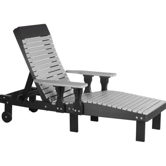 LuxCraft LuxCraft Recycled Plastic Lounge Chair With Cup Holder Dove Gray On Black Adirondack Deck Chair PLCDGB