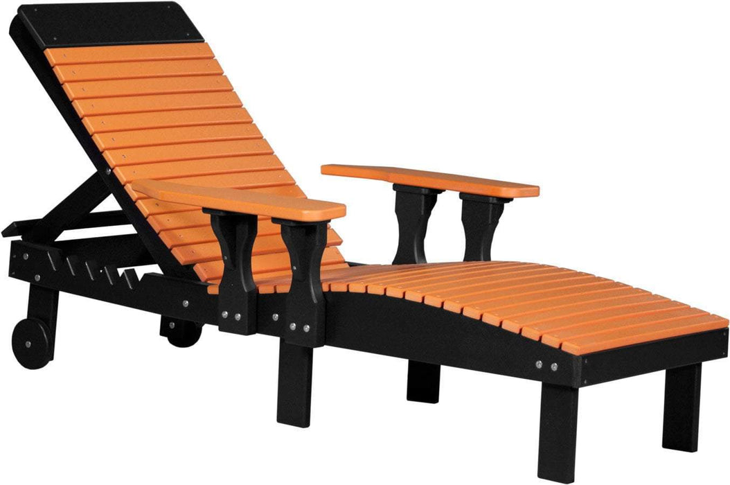 LuxCraft LuxCraft Recycled Plastic Lounge Chair With Cup Holder Tangerine On Black Adirondack Deck Chair PLCTB