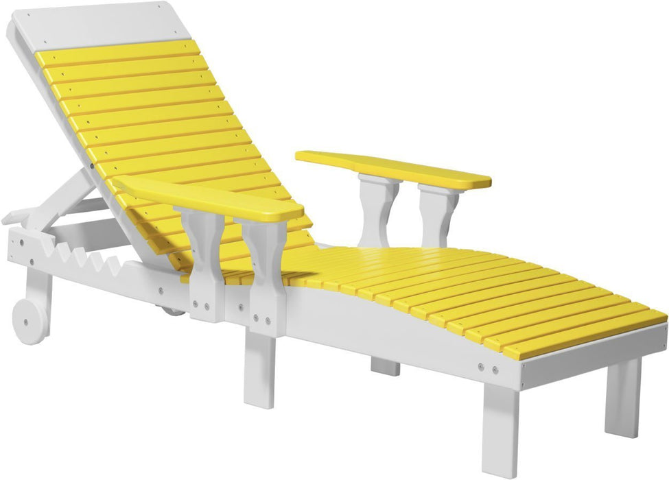 LuxCraft LuxCraft Recycled Plastic Lounge Chair Yellow on White Adirondack Deck Chair PLCYW