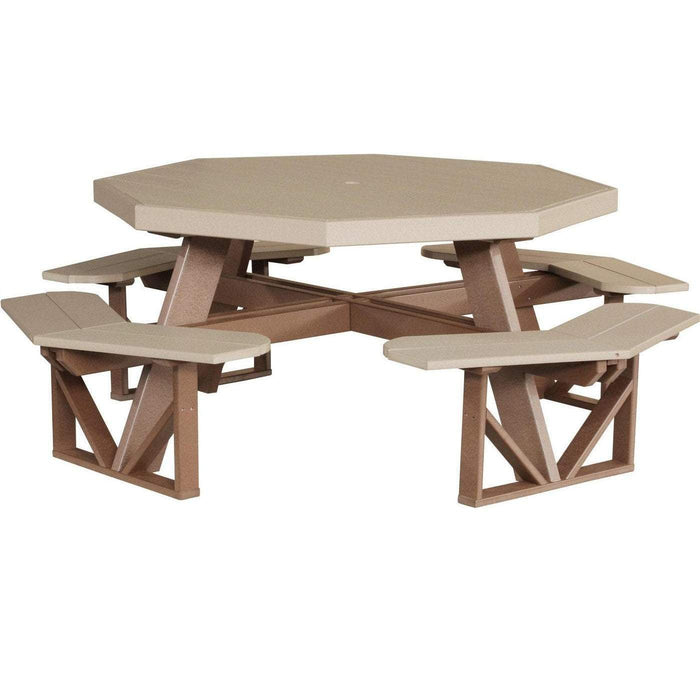 LuxCraft LuxCraft Recycled Plastic Octagon Picnic Table With Cup Holder Weather Wood On Chestnut Brown Tables POPTWWCBR