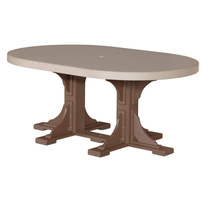 LuxCraft LuxCraft Recycled Plastic Oval Table With Cup Holder Weather Wood On Chestnut Brown / Bar Tables P46OTBWWCBR