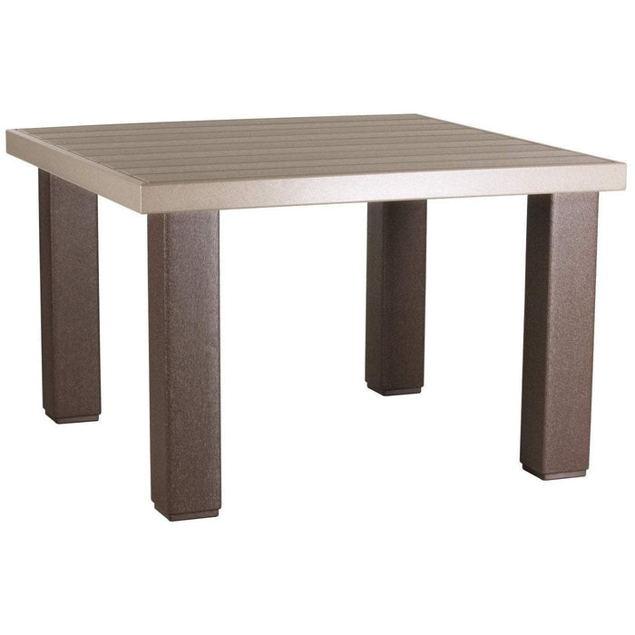 LuxCraft LuxCraft Recycled Plastic Square Contemporary Table With Cup Holder Weather Wood On Chestnut Brown Tables P4SCTWWCBR