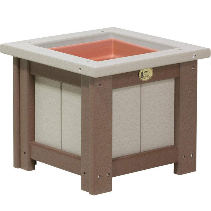 LuxCraft LuxCraft Recycled Plastic Square Planter With Cup Holder Weather Wood On Chestnut Brown / 15" Planter Box P15SPWWCBR