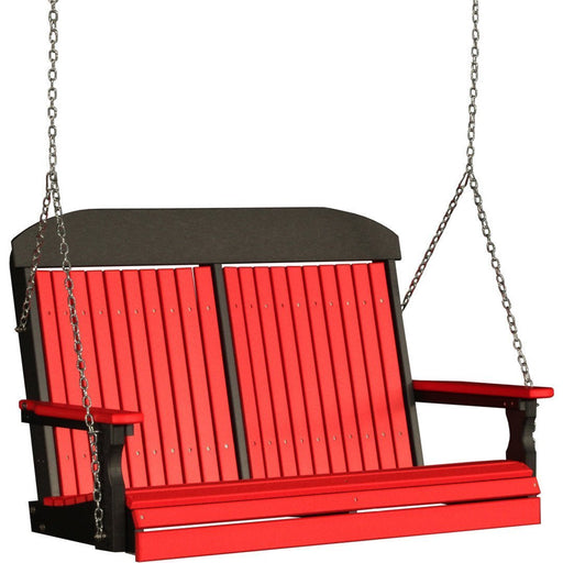 LuxCraft LuxCraft Red Classic Highback 4ft. Recycled Plastic Porch Swing Red On Black Porch Swing 4CPSRB