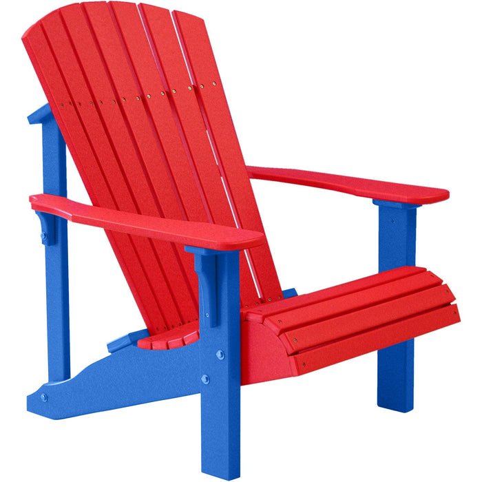 LuxCraft LuxCraft Red Deluxe Recycled Plastic Adirondack Chair Red on Blue Adirondack Deck Chair PDACRBL