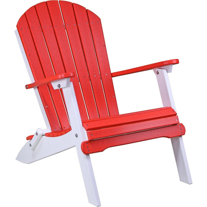 LuxCraft LuxCraft Red Folding Recycled Plastic Adirondack Chair With Cup Holder Red On White Adirondack Deck Chair PFACRW